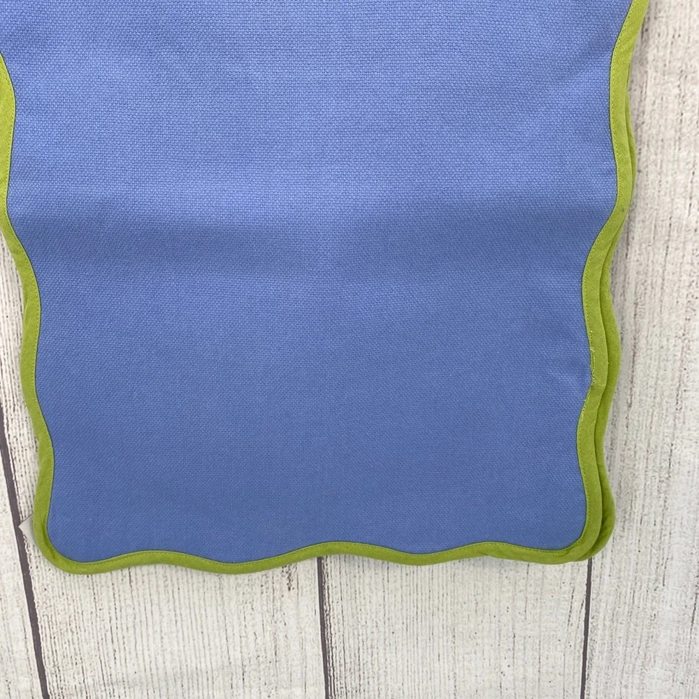 Cupcakes and Cashmere Table Runner 14x72 Blue Green Scalloped Wavy Edge Colorful